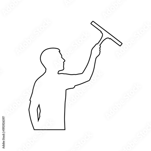 cleaner outline icon man washing window with squeegee illustration