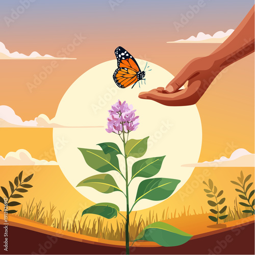 Nurturing Nature A Gentle Touch of Transformation from a Hand to a Butterfly