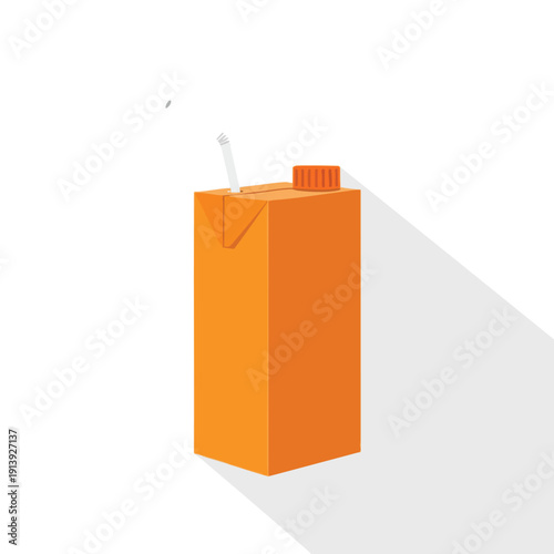 Stylish Orange Juice Carton with Straw on White Background