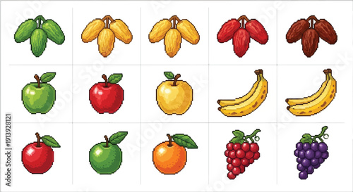 Assorted Fruits in Grid Pattern Display.