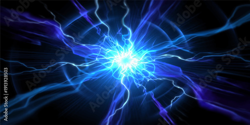 Glowing blue abstract background featuring fractal lightning waves and plasma energy motion for high tech power design wallpaper