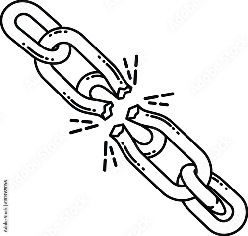 Broken chain link symbolizing freedom and separation