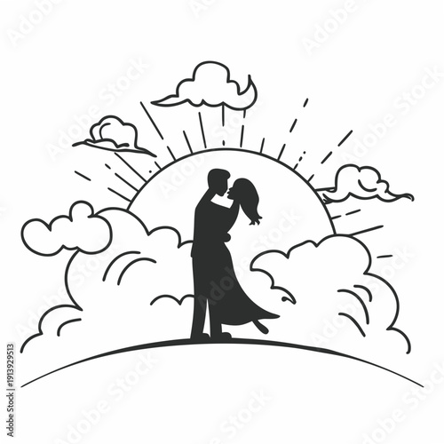 Silhouette vector illustration of a couple of a man and woman outdoors