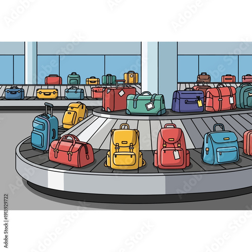 Luggage on airport baggage carousel.