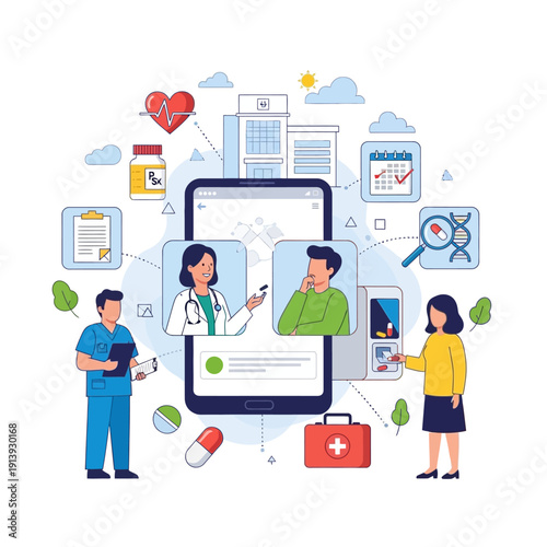 People using mobile phone for telemedicine.