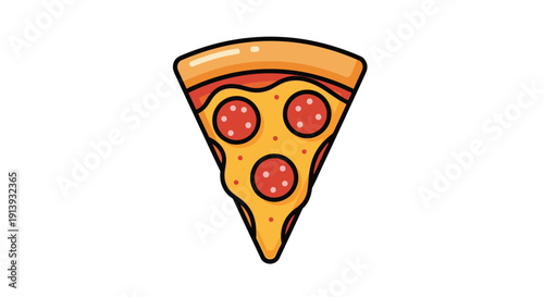 A single pepperoni pizza slice features melting cheese and red pepperoni, dripping on a white background.