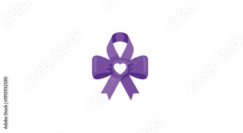 A purple awareness bow with a white heart in its center is displayed, symbolizing love and support for various causes.