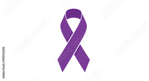 A simple, unfolded purple awareness ribbon stands upright, symbolizing various causes and support on a clean white background.