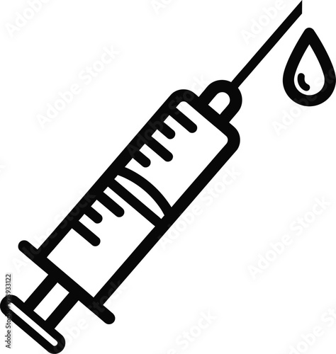 Medical syringe icon with a drop of liquid for vaccination and healthcare concepts