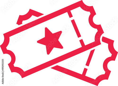 Two red admission tickets with a star icon isolated on a white background