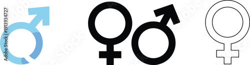 Gender symbol icon set with male and female signs, identity illustration, vector artwork, editable, isolated graphic design for social studies