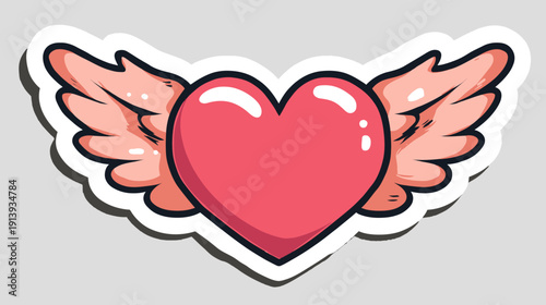 A cartoon-style image of a heart with wings, outlined in black, on a grey background