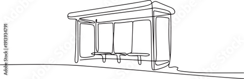 Continuous One Line Drawing Bus Stop.one line vector illustration with white background