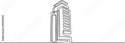 Continuous one line drawing of modern building architecture. High rise building.one line vector illustration with white background