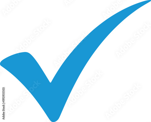 Blue check mark icon symbolizing approval, correctness, verification, completed task illustration, vector artwork, editable, isolated graphic design for digital use
