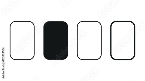 Set of four rounded rectangle icons for user interface design, featuring three outline styles and one solid black filled shape in a minimalist and clean graphic illustration
