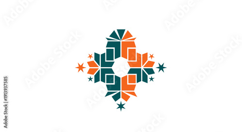 Abstract geometric logo design with vibrant colors and symmetrical pattern.