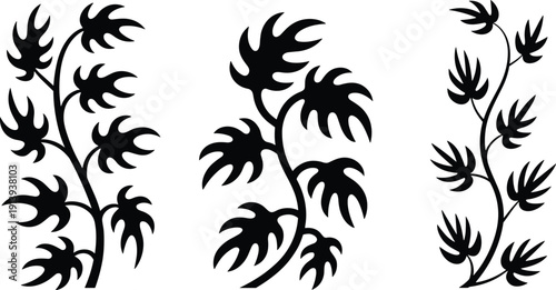 Tropical monstera leaf silhouettes, botanical jungle foliage collection for summer design tattoo print sticker logo vector art