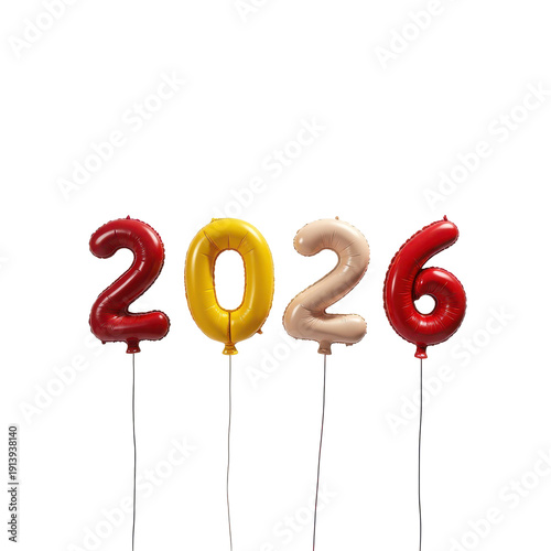 Colorful 2026 Balloon Numbers for Celebrations and Events on transparent background