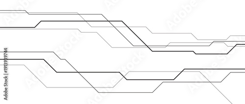 Abstract black circuit board technology connected lines electronics elements computer motherboard chip processor semiconductor digital on white background vector