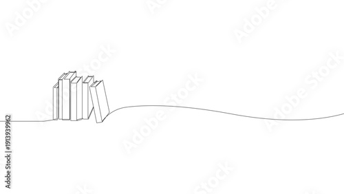 Continuous line books stack icon on curved path, minimal editable vector illustration isolated on white background.