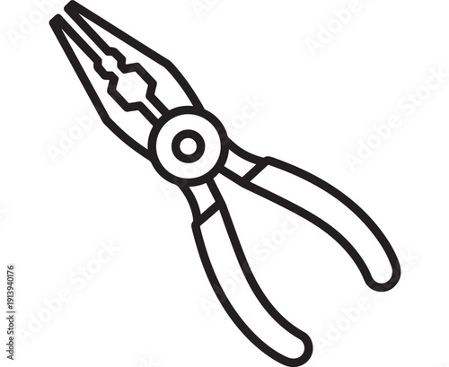 Pliers line icon isolated on white background, simple outline hand tool symbol for repair, construction, DIY workshop, hardware store signage, and app UI design