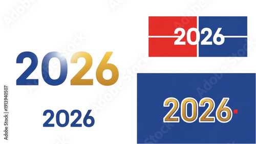 Year 2026 logo design variations displayed on a clean background from a straightforward viewpoint