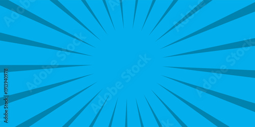 Comic background. Pop art texture. Starburst cartoon style. Anime design with explosion effect for print. Fun dot pattern. Blue backdrop with halftone gradient.