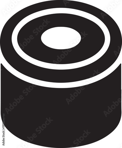 Black cylindrical object with concentric white circles on top isolated on transparent background