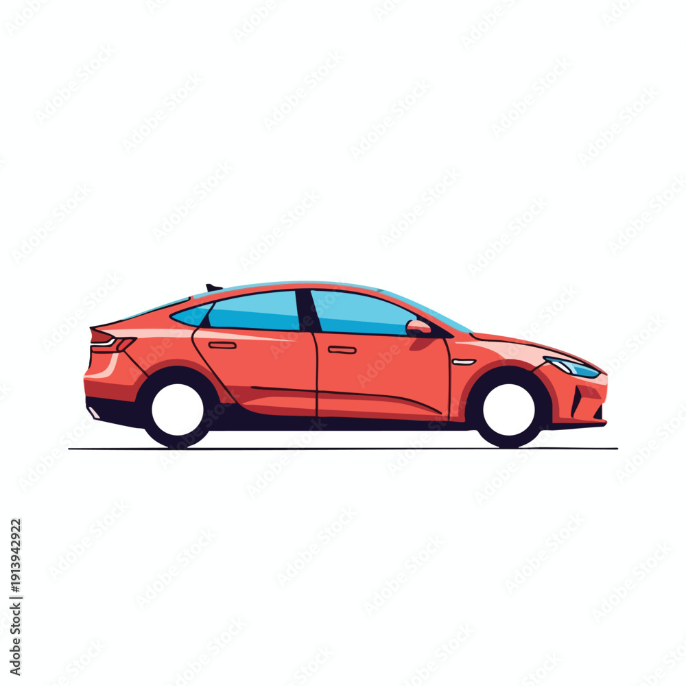 Obraz premium Modern Red Sedan Car on a White Background for Automotive or Transportation Themes