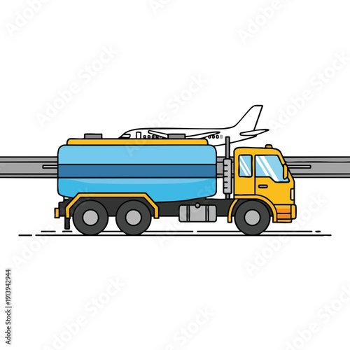 Modern Airport Ground Support Vehicle with Passenger Aircraft in Background