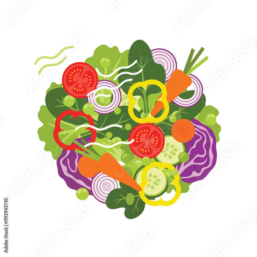 Fresh and Colorful Vegetable Salad with Lettuce Tomatoes Carrots and Cucumbers