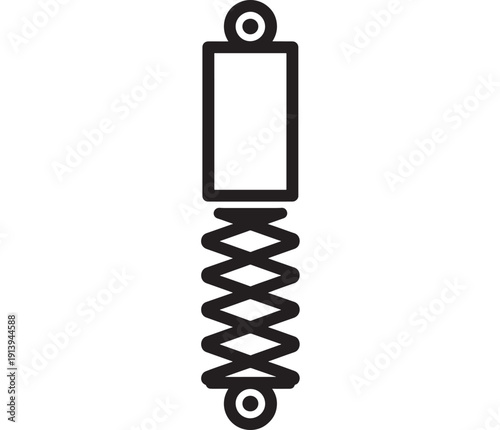 Shock absorber icon in black line style showing suspension spring and damper for automotive repair, parts catalog, engineering diagram, isolated on white background