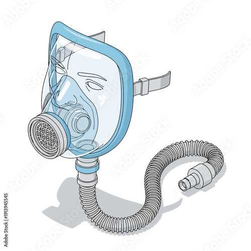 Medical Full Face Mask with Breathing Tube Illustration.