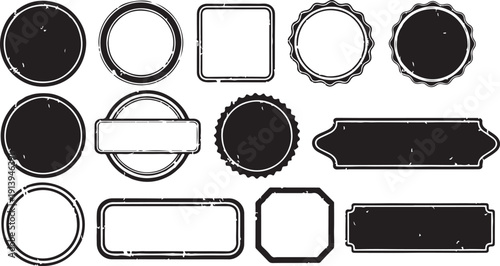 stamp Collection of various label shapes on transparent background