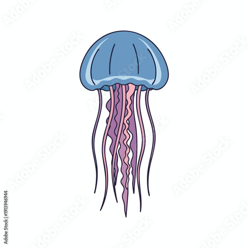 Illustration of a blue jellyfish with purple tentacles