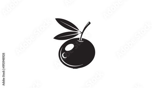 Single Black Olive Branch with Leaves Isolated on White Background Vector Graphic