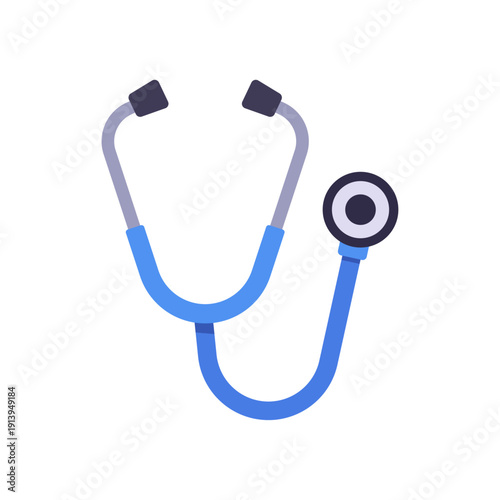 blue stethoscope, medical diagnosis, black chest piece, colorful vector flat style illustration