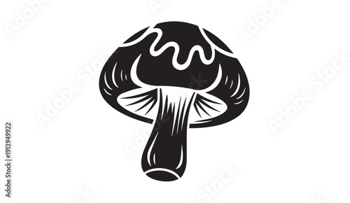 Mushroom Silhouette Vector Illustration, Simple Black and White Fungi Icon