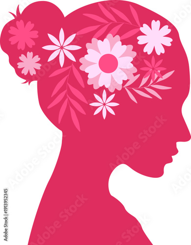 Women's Day Silhouette with Flower. Vector isolated.