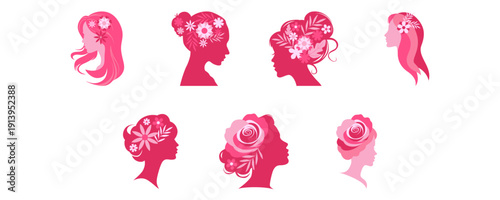 Women's Day Silhouette with Flower. Vector isolated.