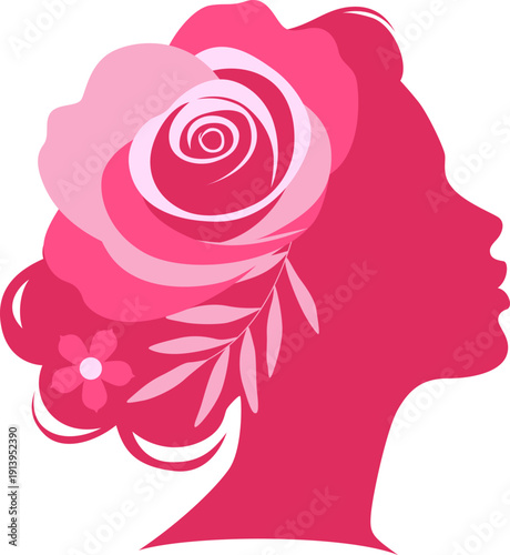 Women's Day Silhouette with Flower. Vector isolated.