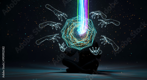 Abstract Representation of AI Weaving Human Thoughts into Digital Reality
