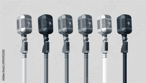 A set of flat colored microphone icon illustrations 
