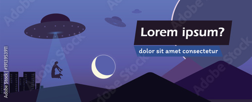 Mysterious UFO Over Planet Surface, Futuristic Cosmic Sky and Secret Spacecraft Concept