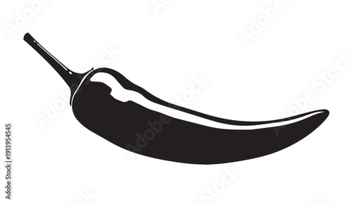 Black Chili Pepper Silhouette on White Background, Isolated, Graphic Design Element