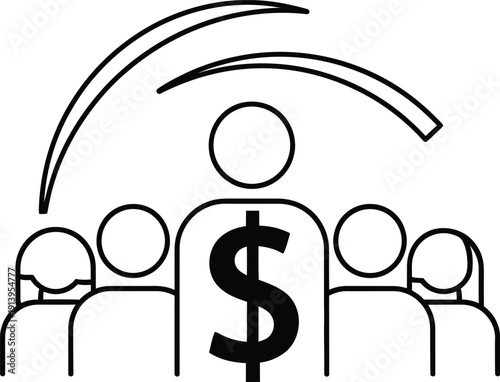 Line art illustration of a group of people protected by a shield with a dollar sign symbol Vector
