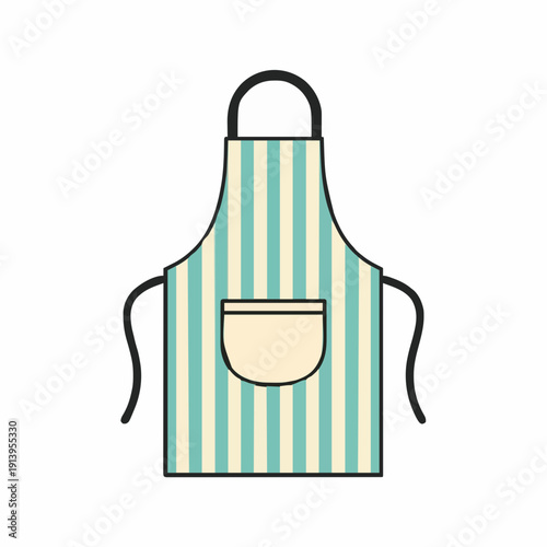Striped Kitchen Apron With Pocket Isolated On White Background Apparel For Cooking And Baking