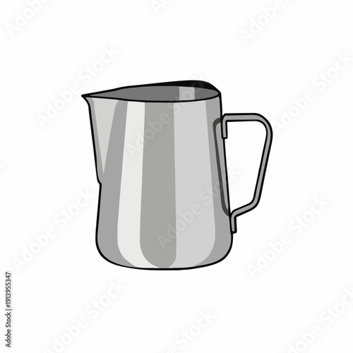 Shiny Metal Milk Pitcher With Handle On White Background Beverage Preparation Kitchenware