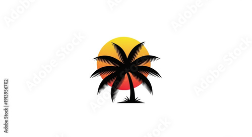 Palm Tree Silhouette against Sunset Gradient Sky